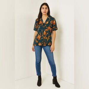 DR2 Orange and Green Floral Button Down Shirt